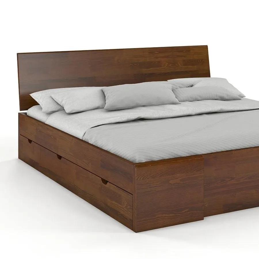 Lit en bois massif avec rangement finition noyer collection NOVA