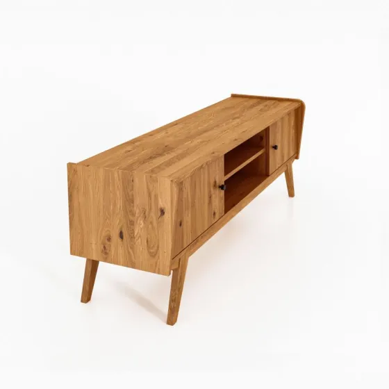 Meuble TV bois massif chêne naturel 160 cm style rétro VINTAGE