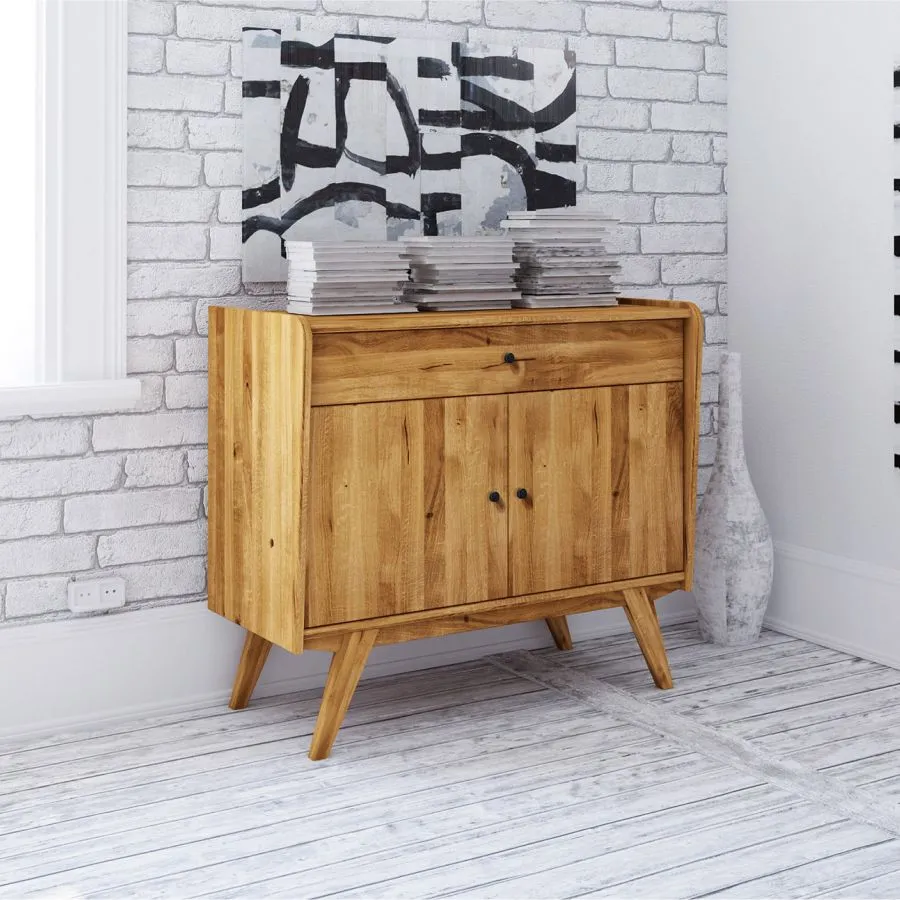 Commode en bois massif 1 tiroir 2 portes collection VINTAGE