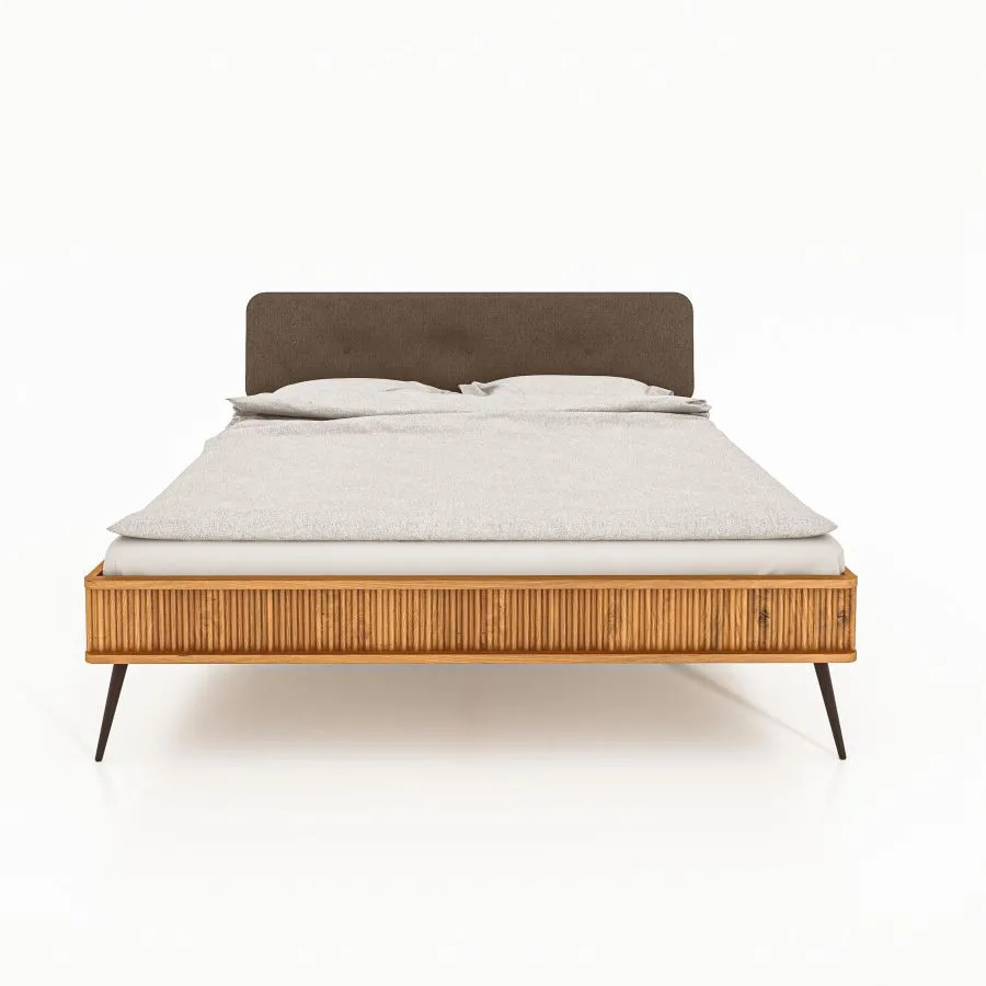 Lit chêne massif et tissu marron  collection Linéa