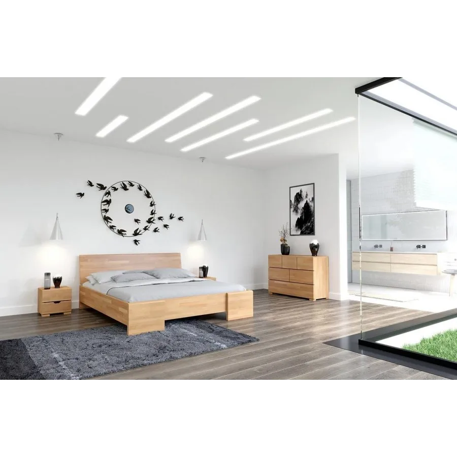 Lit adulte en bois finition naturel pour chambre collection NOVA