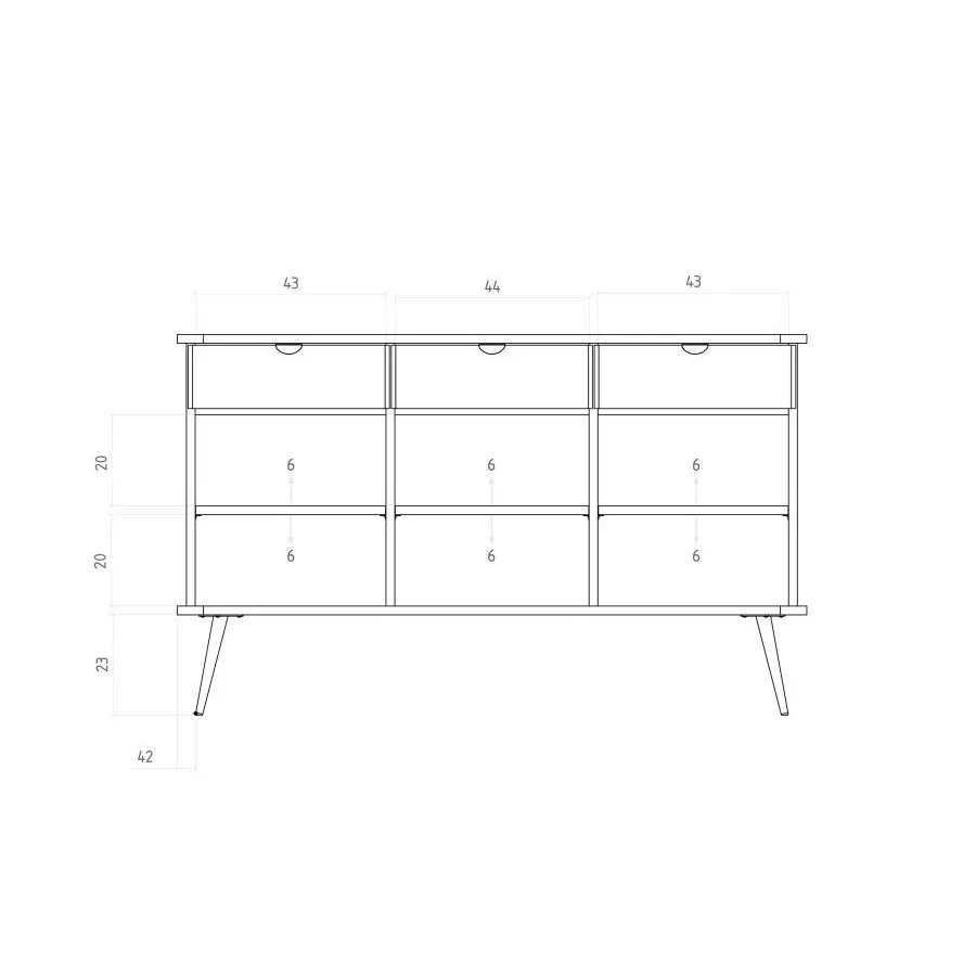 Buffet bois 3 tiroirs 3 portes collection Linéa