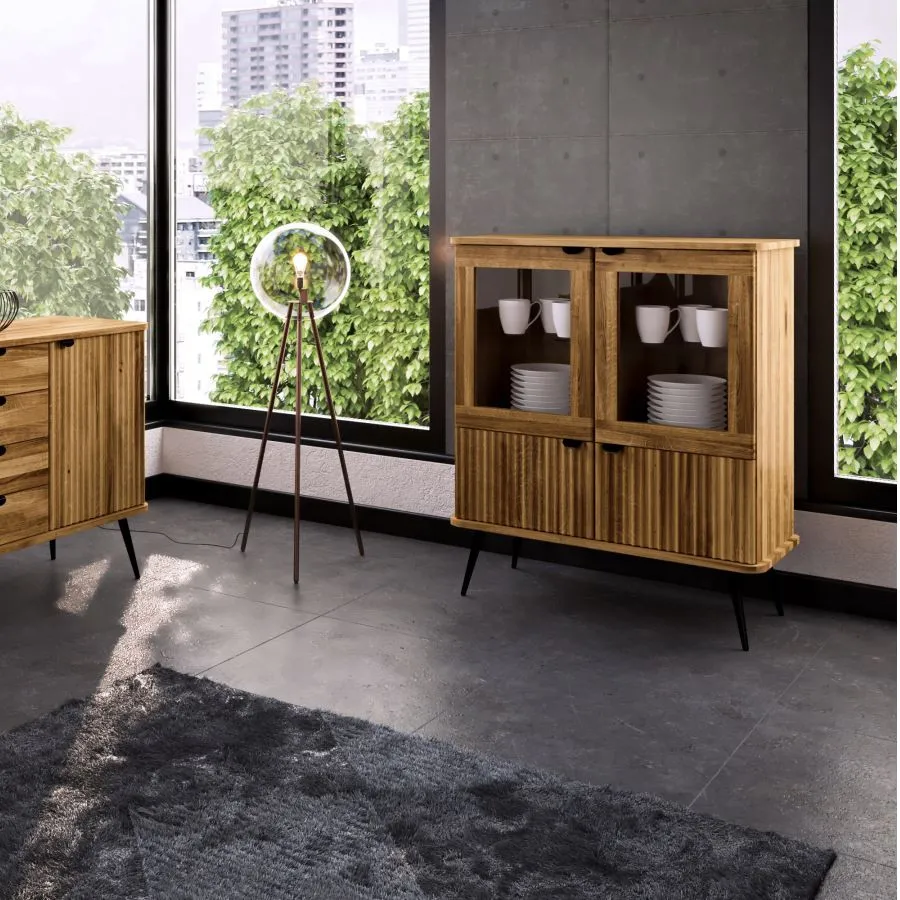 Vaisselier chêne massif pour salon collection Linéa