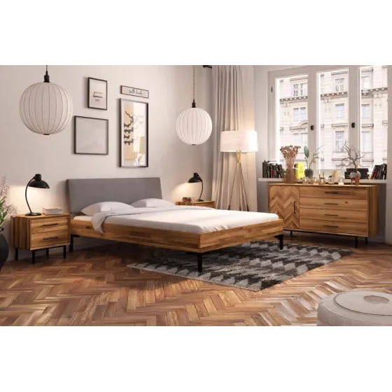 Lit chêne et métal pour chambre adulte collection Harmony