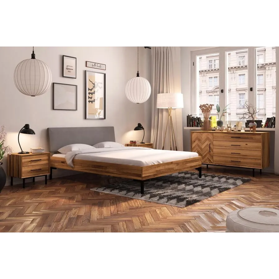 Lit chêne et métal pour chambre adulte collection Harmony
