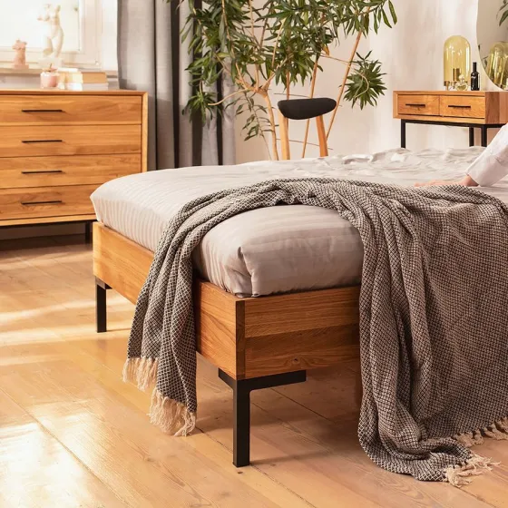 Lit en bois 2 places pieds métal collection Harmony