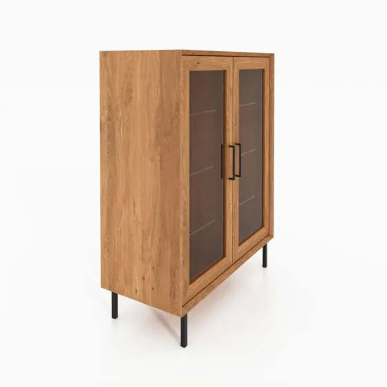Vitrine bois et verre trempées avec pieds métal noir HARMONY