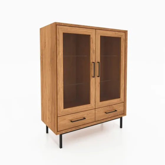 Vitrine chêne et verre 2 tiroirs collection Harmony