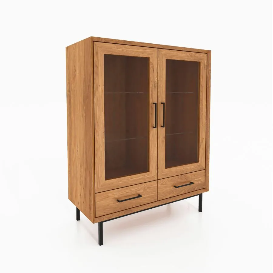 Vitrine chêne et verre 2 tiroirs collection Harmony