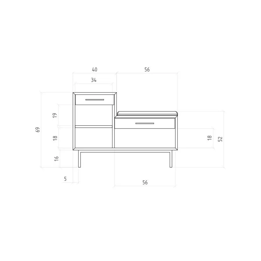 Meuble à chaussure bois 2 tiroirs 1 porte collection HARMONY