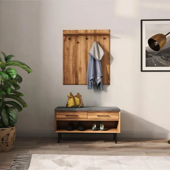 Porte manteau mural en chêne massif collection Harmony