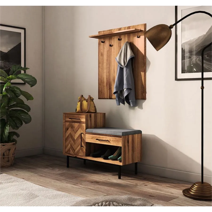 Porte manteau mural bois 1 étagère collection Harmony