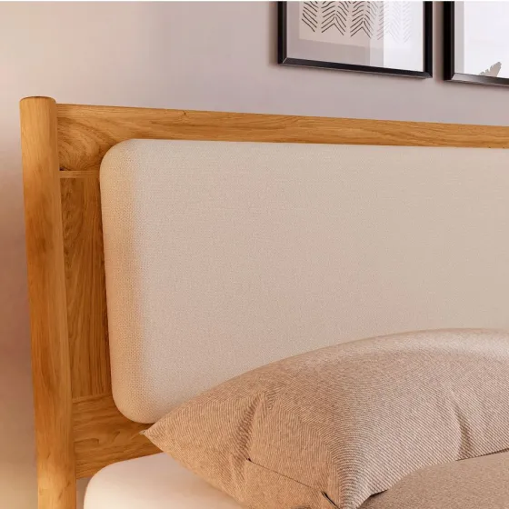 Lit cadre bois et tissu blanc collection Nola