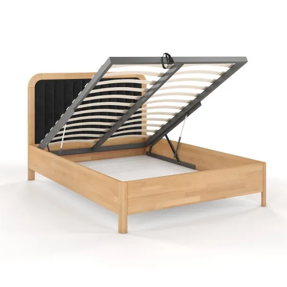 Lit coffre bois contemporain noir sommier relevable collection Verde