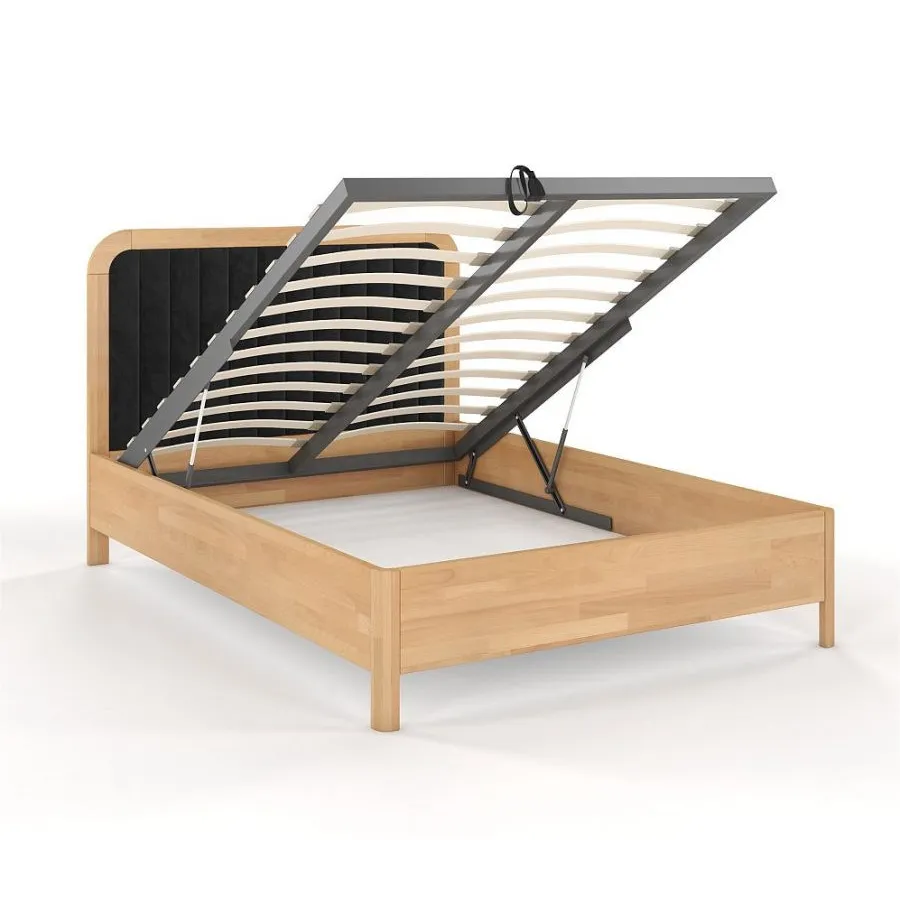 Lit coffre bois contemporain noir sommier relevable collection Verde
