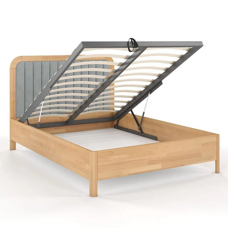 Lit coffre bois contemporain gris sommier relevable collection Verde