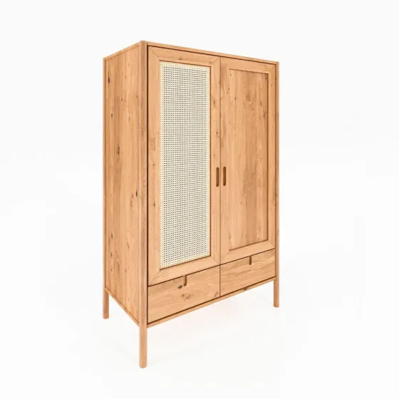 Armoire dressing bois massif 2 portes 2 tiroirs collection Nola