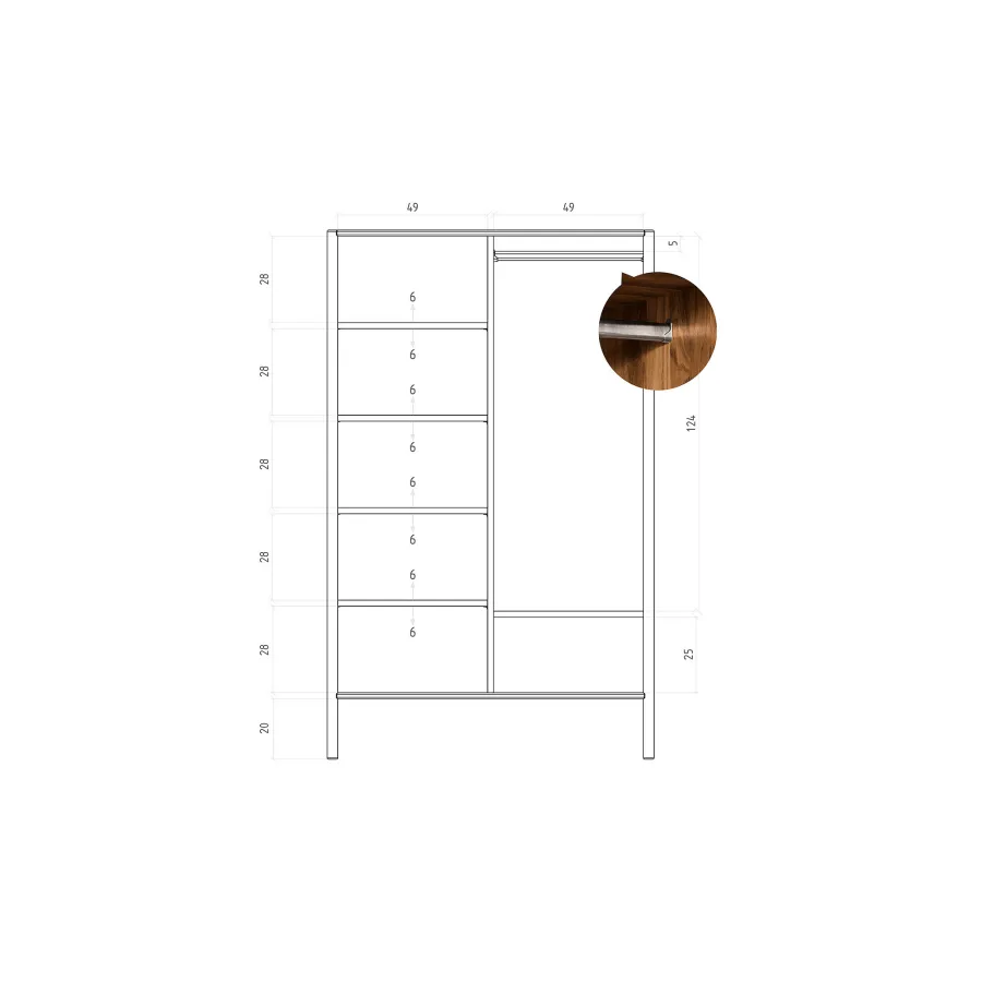 Armoire dressing en bois chêne massif et rotin naturel NOLA