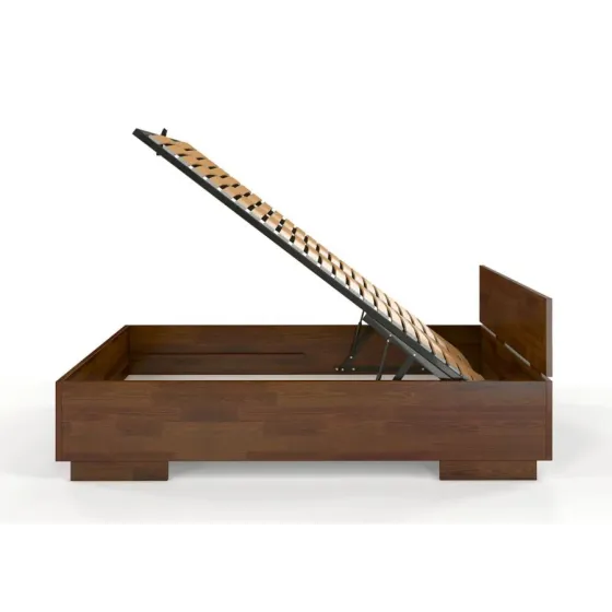 Lit coffre bois pin noyer sommier relevable collection Noko