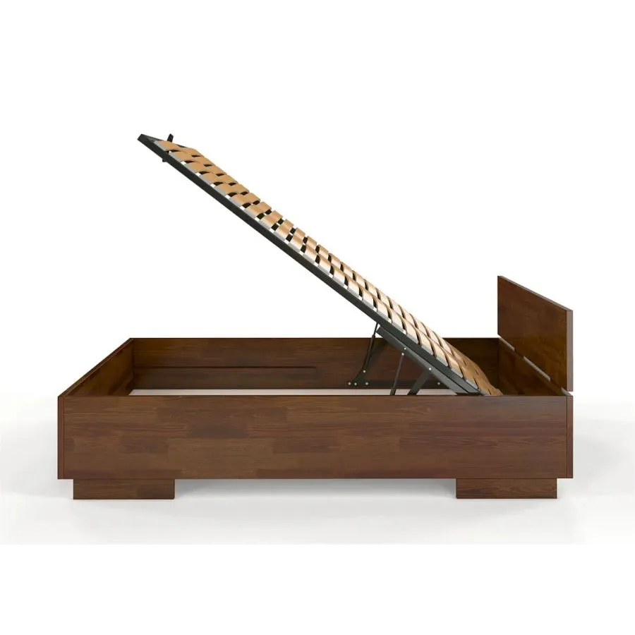 Lit coffre bois pin noyer sommier relevable collection Noko