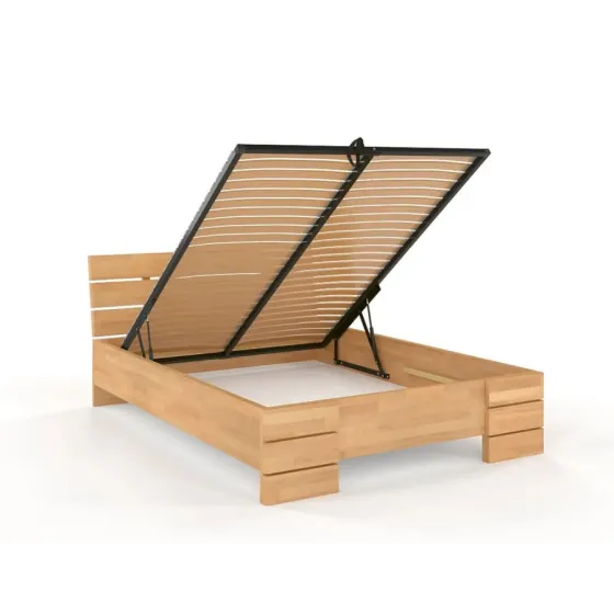 lit coffre en bois massif naturel et sommier avec vérins collection INDIGO