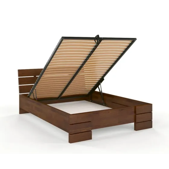 Lit coffre en bois noyer 140x190 collection INDIGO