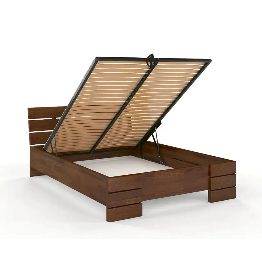 Lit coffre en bois noyer 140x190 collection INDIGO