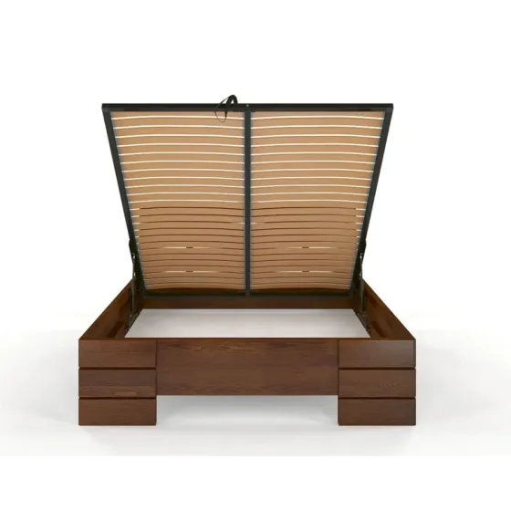 Lit coffre bois pin massif naturel avec sommier relevable INDIGO