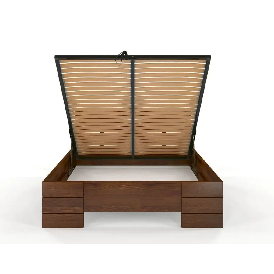 Lit coffre bois pin massif naturel avec sommier relevable INDIGO