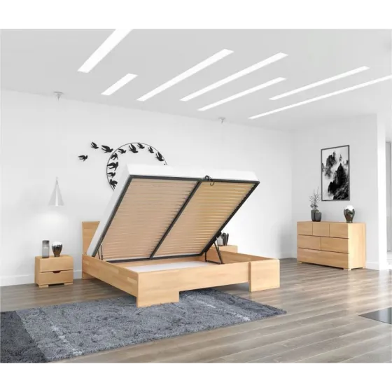 Lit coffre bois massif avec sommier relevable NOVA
