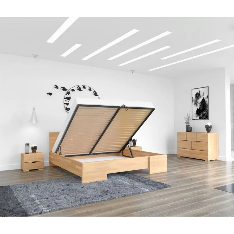 Lit coffre bois massif avec sommier relevable NOVA