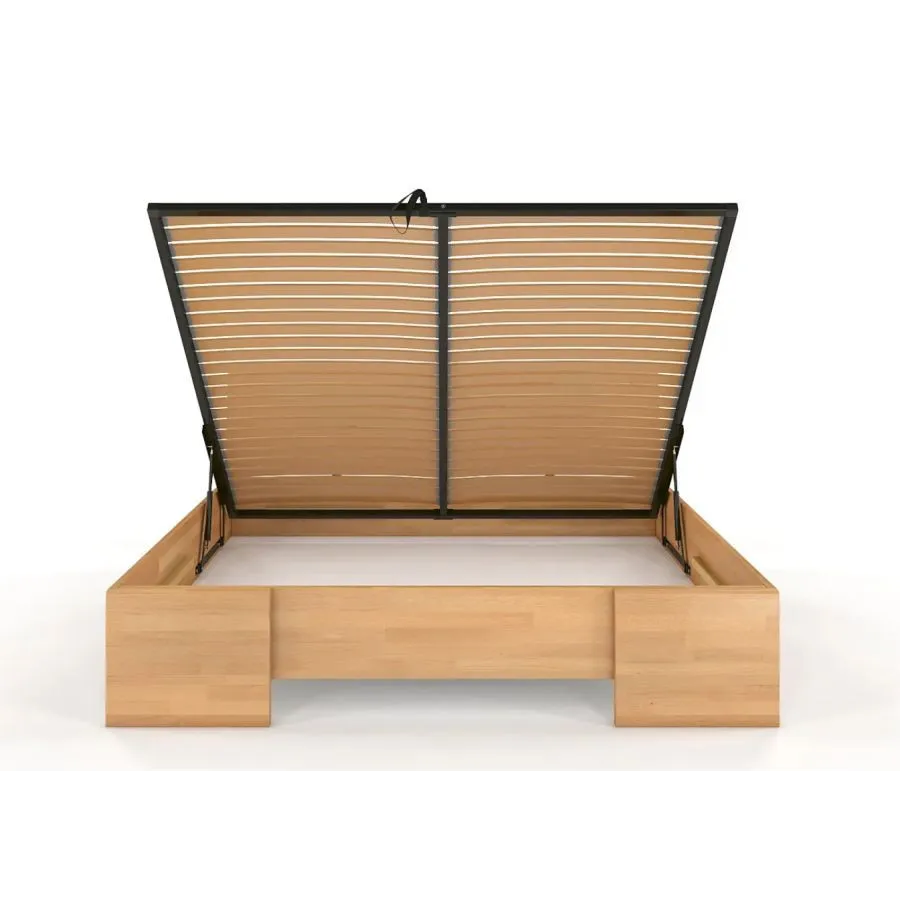 Lit coffre en bois 140x190 avec sommier relevable inclus collection NOVA