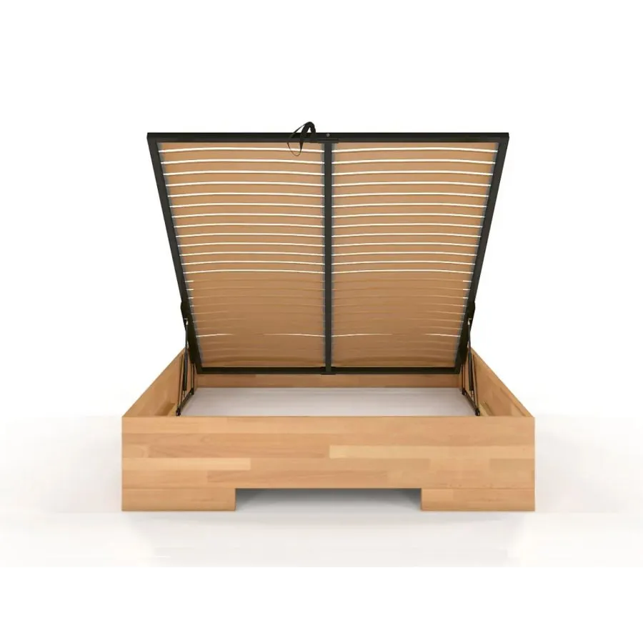 Lit coffre bois massif design avec sommier relevable collection ZENNO