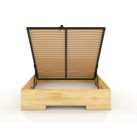 Lit coffre bois naturel avec sommier relevable collection ZENNO