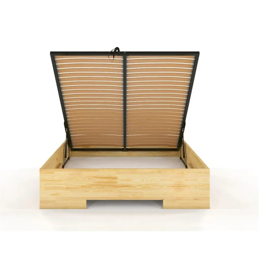 Lit coffre bois naturel avec sommier relevable collection ZENNO