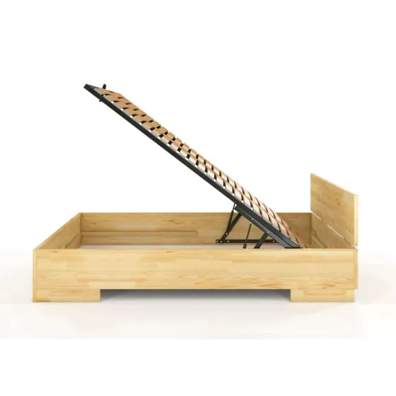 Lit coffre en bois naturel avec sommier relevable collection ZENNO