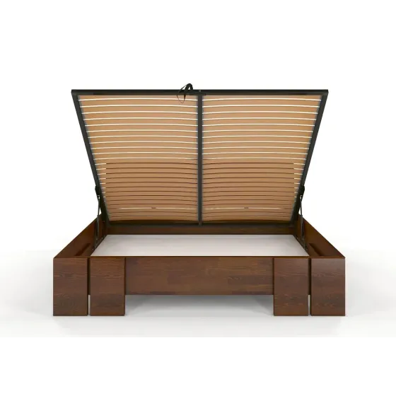 Lit coffre en bois pin massif finition noyer collection Scandic