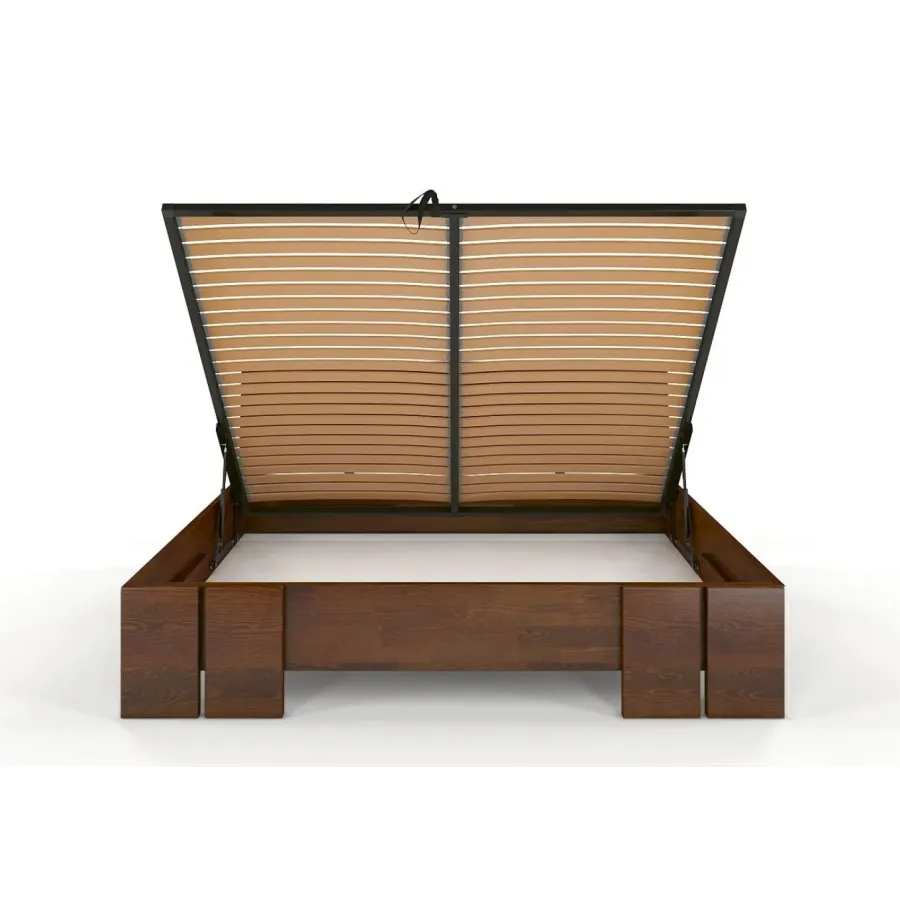 Lit coffre en bois pin massif finition noyer collection Scandic