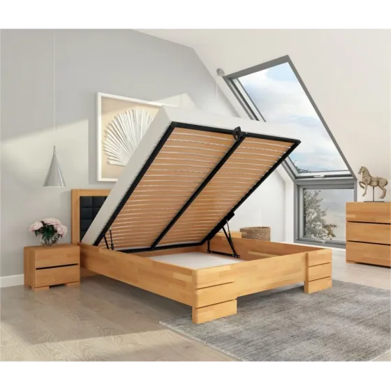 Lit coffre en bois avec tissu 140x200 collection PRADO