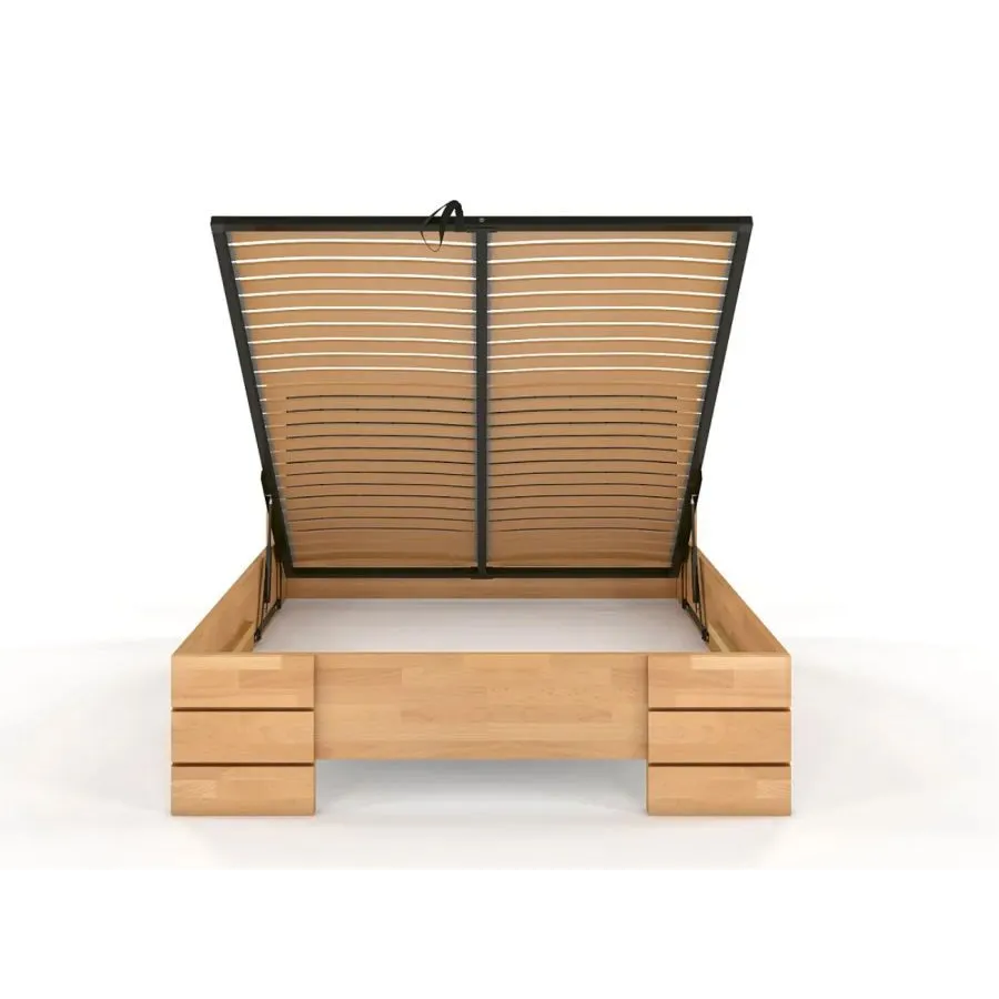 Lit coffre bois massif avec tissu 140x200 collection PRADO