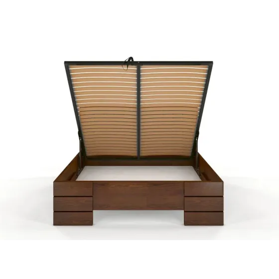 Lit coffre 180x200 en bois pin noyer collection PRADO