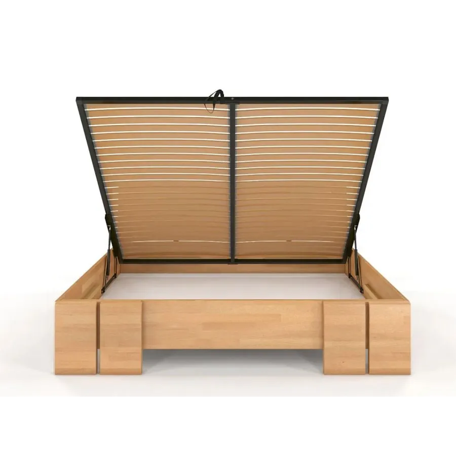 Lit coffre bois naturel avec sommier relevable adulte collection Scandic