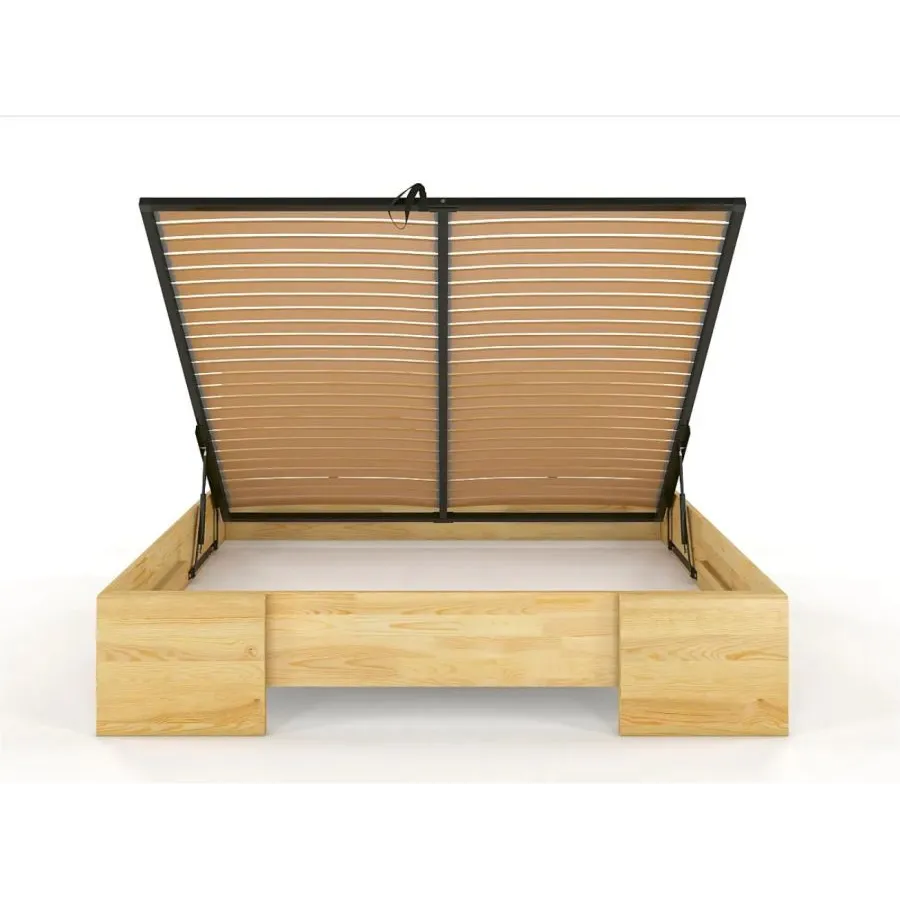 Lit coffre bois pin naturel 2 personnes collection NOVA