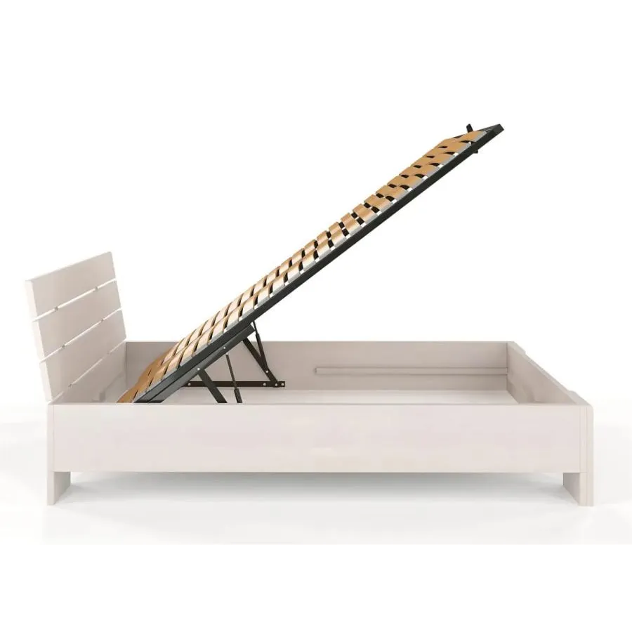 Lit coffre bois massif coloris blanc Modena