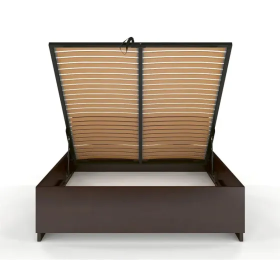 Lit coffre bois sommier relebable finition Wengé Noko