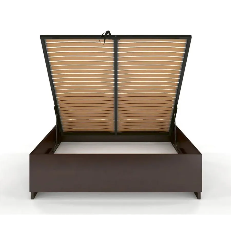 Lit coffre bois sommier relebable finition Wengé Noko