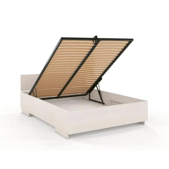 Lit coffre bois massif  blanchi collection Noko
