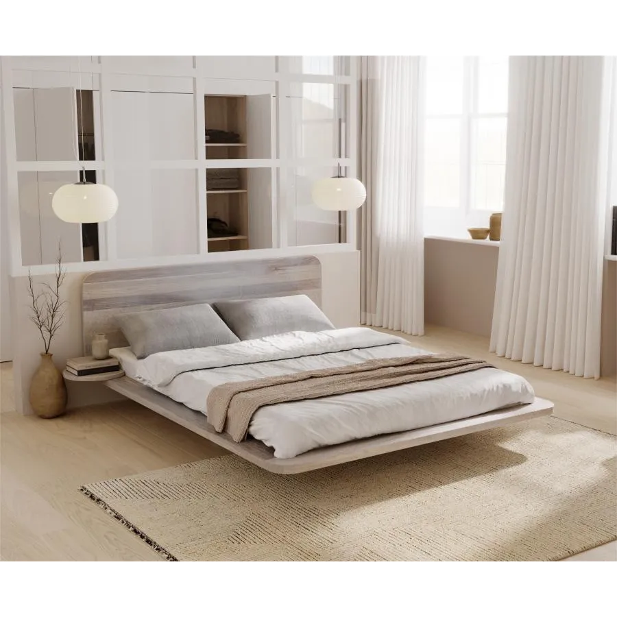 Lit bois chêne finition blanc collection Kobe