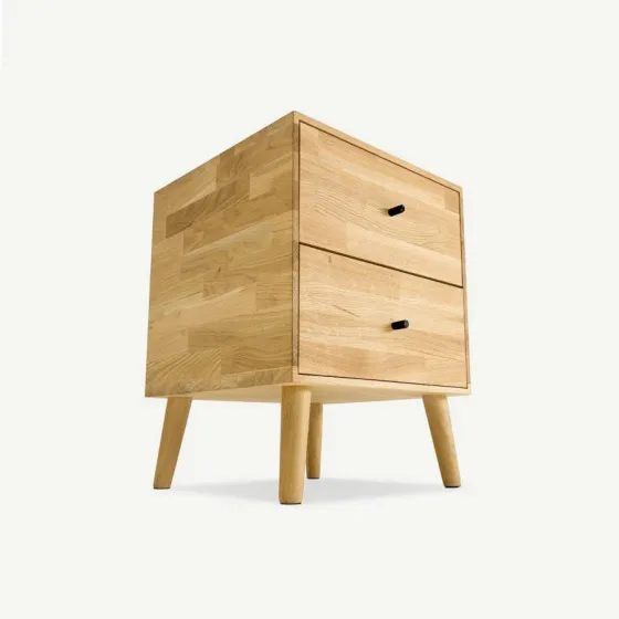 Table de nuit bois chêne massif naturel 2 tiroirs Kube