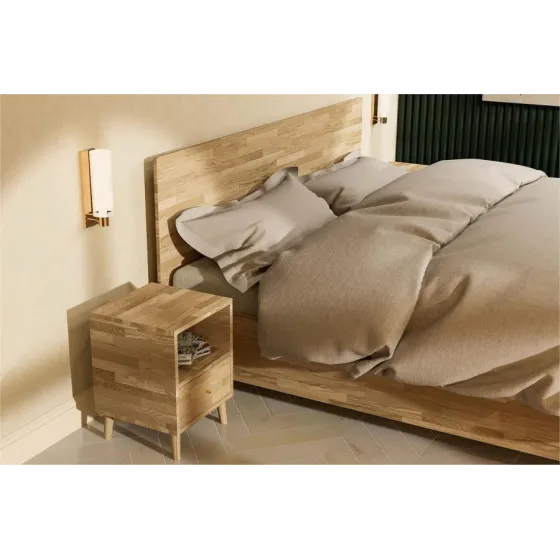 Lit coffre bois chêne naturel contemporain Aston